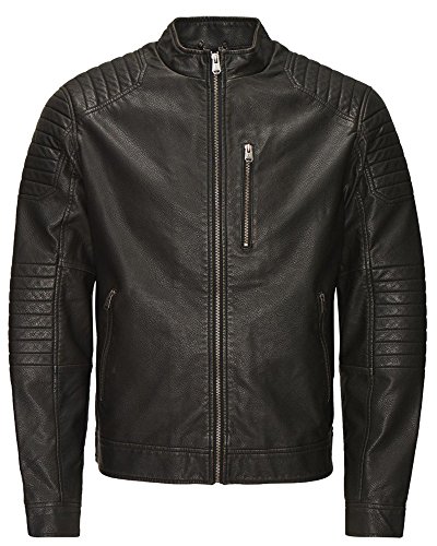 Jack & Jones Herren Lederjacke Joe Biker schwarz schwarz M
