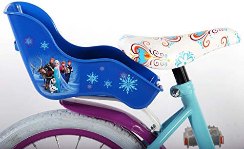Girl bicycle Disney Frozen 16 inch 4 5 6 years old with removable training wheels, doll seat and basket blue