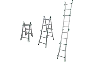FARAONE ESCALIBUR – AK TELE - Scala Telescopica in Alluminio con Piastra di Sicurezza e Cerniera Automatica- Scala Pieghevole, Allungabile e Portatile per Riparazioni Domestiche, 3+3 Gradini | Portata 150kg