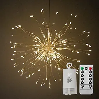 CHRONOS Firework Fairy Copper String LED Lights | Battery Powered | Remote Control 8 Functions | IP67 Water Resistant | Warm White 120 LEDs - Pack of 1