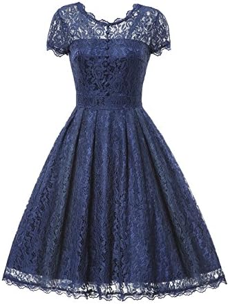 Gigileer Women's Dress A-Line Dresses Scroop Neck Lace Shirt Casual Party Wedding Navy XL