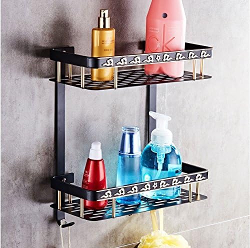 Black bathroom antique racks black bathroom double layer wall mount shelf , 3