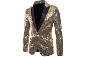 Mugoebu Herren Slim Fit Sakko Blazer Anzugjacke Freizeit EIN-Knopf Pailletten Glitter Anzug Jacke Karneval Kostüm für Hochzeit Party Festlich