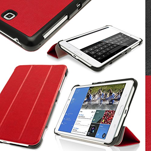 igadgitz Rot PU Ledertasche Hülle Smart Cover für Samsung Galaxy Tab 4 7.0" SM-T230 mit Multi Winkelbetrachtung Stand + Displayschutzfolie