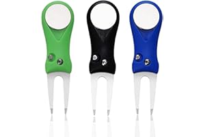 AMRTA Herramienta de reparación de divot de golf con marcadores de bola, hoja de interruptor plegable de metal magnético para golfistas al aire libre (paquete de 3 unidades, negro, verde, azul)
