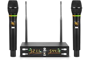 G-MARK Sistema de Micrófono Inalámbrico, X320FM Metal Dual Profesional UHF inalámbrico Micrófono Dinámico Sistema de Micrófono de Mano para el hogar Karaoke, Iglesia, DJ, Boda, Reunión, Fiesta, 200FT