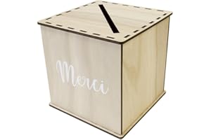 HOBI Tendances Fêtes - URNE Bois CUBIQUE RÉUTILISABLE Merci 19CM Nature