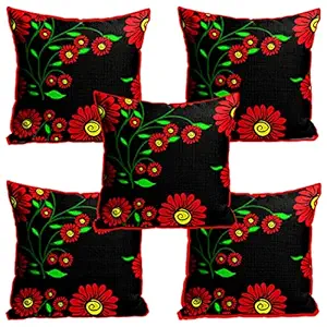 Ship Smart Exclusive Jute Decorative Throw/Pillow Covers, Cushion Covers for Living Room, Bed Room, Sofa,Chair Pack/Set of 5 (Multicolour, Size 24 x 24 Inches) Design No. 13