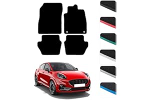 GCM - Car Floor Mats for Ford Puma Mild Hybrid SUV 2019 To Present Full Coverage Floor Protection - Anti Slip & Fit Car Mat with Clips Easy to Clean Car Carpet for All-Weather- Black Edging, Carpet