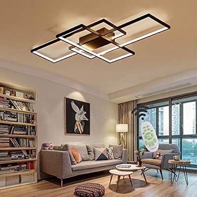 Jsz LED Dimmable Plafonnier Salon Lampe avec Télécommande Moderne Plafond Plafond Creative Métal Acrylique Design Plafond Lampe Éclairage Chambre Décor Lampe,Noir,140cm