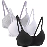 Yintry Teen Girl Cotton Sports Bra with Adjustable Strap Detachable Bralette,Pack of 3, A-Cup
