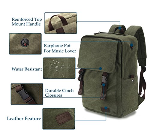 Rucksack m  nner Canvas Rucksack Vintage Wasserabweisend notebook rucksack Retro Backpack mit viel Stauraum 15 6 Zoll Laptop Tasche Armeegr  n RAVUO
