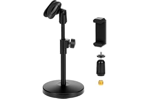 QWORK® Multifunktionellt skrivbordsmikrofonstativ, justerbart bordsstativ med mobiltelefonklämma, 5/8-tums kontakt till 3/8-t