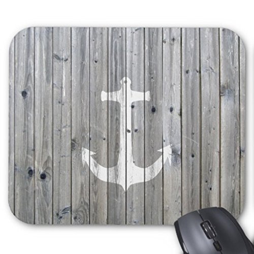 Hipster Vintage weiß Nautisches Anker auf Grau Holz Maus Pad 25 x 20 cm