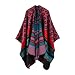 Produktbild hippolo Frauen Stilvolle Plaid kariert Knitted Winter Tartan Cape Poncho Schal Cape rot