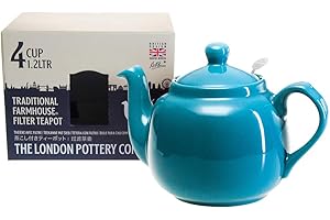 London Pottery Farmhouse - Tetera de cerámica con infusor para té en hojas sueltas, color aqua, 4 tazas (1,2 l)