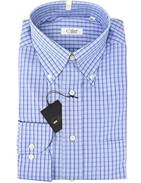 Camicia Uomo Quadretti Celeste Blu Popeline Button Down Cassera