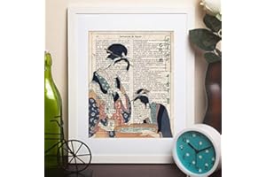 Nacnic Plakat Gejsza przygotowanie łazienki. Liście gejszy. Japońskie wzory z definicjami japońskiej kultury. Format A4