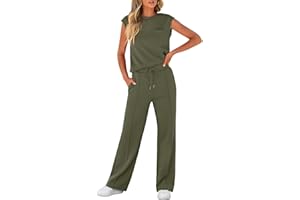 LLECDASEUI Women's Summer 2 Piece Outfits Casual Sleeveless Sweatsuits Matching Wide Leg Tracksuits Lounge Sets Fashion Clothes