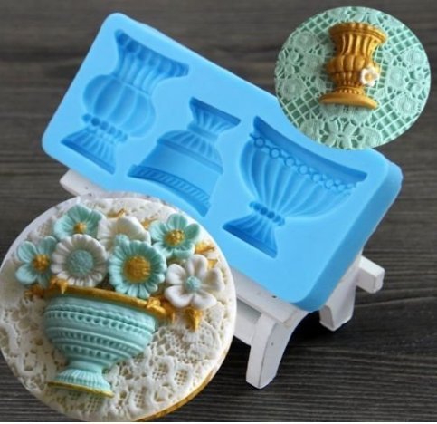 J * MYI jarrones de flores de estilo europeo silicona Fondant Cake Mold Retro macetas Chocolate molde para hornear herramienta
