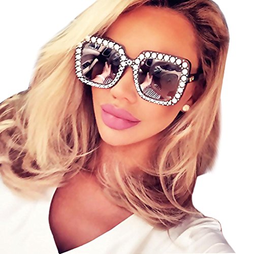 Preisvergleich Produktbild Sonnenbrille Damen, Sonnena Damen Mode Übergroß Square Sonnenbrille Klassische Diamant Katzenohr Gläser Glasses Metallrahmen Brille Eyewear Sommerbrille Sportbrille (D)