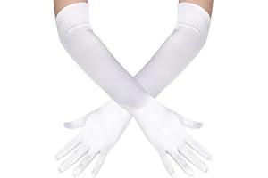 HSHDUTI Long Opera Party 20s Satin Gloves Stretchy Adult Size Elbow Length 1920s Opera Bridal Dance Gloves, Long Elbow Satin Gloves 21" Stretchy 1920s Opera Gloves Evening Party Dance Gloves for Women White