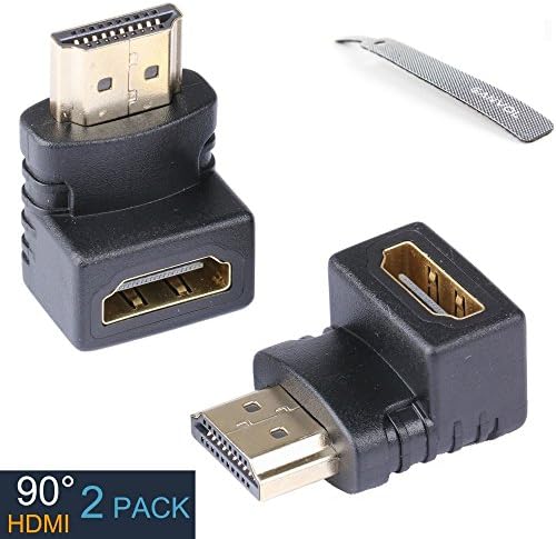Ganvol 2 Pack HDMI 90 Degree Angled HDMI Adapters for Hidden Rear/Side HDMI Ports of Wall-mounted TV, with Self Adhesive Cable Tie, HDMI Male to HDMI Female Elbow Adapters, Gold Plated Connector