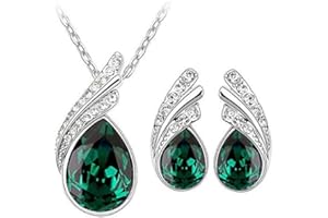 Klaritta Crystal Emerald Green Angel Wings Jewellery Set Studs Earrings & Necklace S760