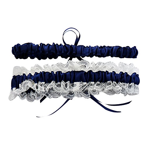 awtlife Royal Blue Lace Hochzeit Strumpfbänder, mit Toss Away Flower Decor - 4