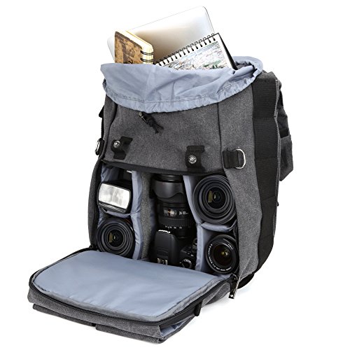 Evecase Grand Sac    Dos avec Housse de la Pluie pour Appareil Photo Cam  ra DSLR  Canon  Nikon etc  et Odinateur Portable Tablette jusqu      14 Pouces  Cloisons Amovibles  Pratique    Photographe-Gris