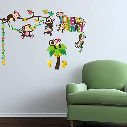 Preisvergleich Produktbild PeiTrade Die Affe Zweige der Kinder Zimmer Schlafzimmer Kindergarten Wasserdichte abnehmbare Wandaufkleber Wandaufkleber Kunst Abziehbild Haus Zimmer Dekor Büro Wand Wand Tapete Kunst Aufkleber Aufkleber Papier Wandbild für Haus Schlafzimmer