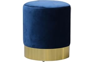 moorg Pouf Velluto Rotondo Color Blu, Puffo per Sedersi Moderno, Sgabello Poggiapiedi 37x32 cm