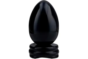 KYEYGWO Black Obsidian Carved Eggs with Stand, Healing Crystal Meditation Chakra Balancing Reiki Crafts Home Decoration