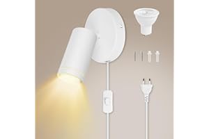 Lamptobe Lampada da Parete con Spina, Faretto da Parete Interno, Applique con Interruttore, 5W 3000K Lampada a Muro con Spina per Cavo 350°Girevole, GU10 Lampada da Parete Camera da Letto, Soggiorno