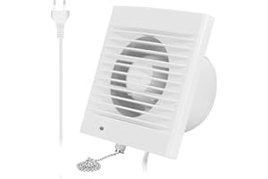 HUGOOME Ventilateur d'extraction 100 mm 12W 130m³/h avec Clapet anti-retour et Interrupteur à chaîne, Ventilateur de Fenêtre et Mural Pour Cuisine Salle de Bain Serre Garage -4 pouces