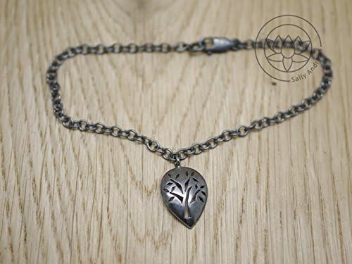 Tree of Life Charm bracelet, oxidised sterling silver, UK handmade & hallmarked, Bar Mitzvah Gift, contemporary delicate solid silver tree bracelet
