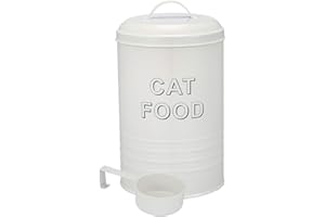 Pethiy Récipient cylindrique pour Nourriture pour Chat, Pot de Rangement pour collations pour Chats avec Couvercle et cuillère, Acier au Carbone rétro, Food Container Capacité 1,5 kg