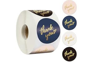 AUFIKR 1 rolka 500 sztuk z 4 kolorami gilded okrągłych naklejek Thank You Baking Sticker Labels, 1,5 cala of Thank You Stickers For Envelope Seals, White Stickers For Wedding, Birthday, Party Gift Bags