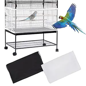 Daoeny 2Pcs Universal Bird Cage Cover, Adjustable Parrot Nylon Airy Soft Mesh Net, Extra Large Seed Feather Catcher, Birdcage Cover Skirt Sheer Guard for Parakeet Macaw Round Square Cages