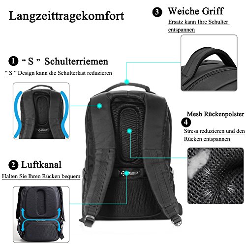 17 3 Zoll Laptop Rucksack mit Blase Polster  DTBG Nylon wasserdicht Business Reiserucks  ke Daypack College Studenten Rucks  ke Schultasche f  r 17 - 