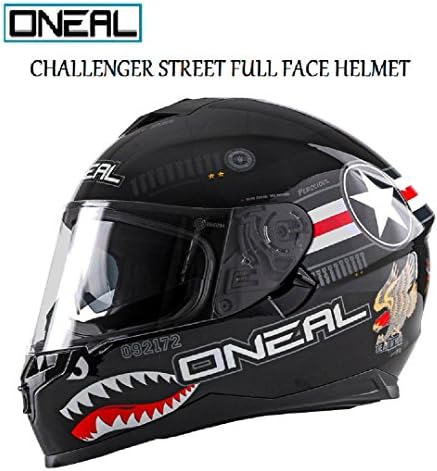 MOTORBIKE ADULT ONEAL CHALLENGER STREET FULL FACE HELMET Motorcycle Crash Racing Touring Sports ECE DOT ACU Approved Helmet With Fog Resistant Lens - Black - XL