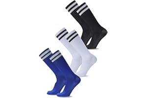 Bmeigo 3 Pairs Kids Football Socks Long, Children Sports Socks Breathable Knee High Anti-slip Athletic Socks for Football Rugby Hockey Running Soccer, Boys and Girls (Aged 5-12, Size 1-4.5)