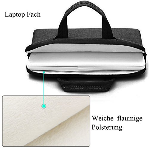 BRINCH leicht universal Gewebe wasserdichtes Anti-reißen Laptop Schutzhülle Aktentasche Handtasche/ Laptop Messenger Bag, Ultra Schutz mit weichem Schaum für 15 – 15,6 Zoll Laptop / Macbook / Notebook / Tablet / Ultrabook Computers(Apple / Acer / Asus / Dell / Fujitsu / Lenovo / HP / Samsung ) mit Fronttasche, zwei Rückentaschen & Griffe und Zubehör Tasche,Schwarz - 4