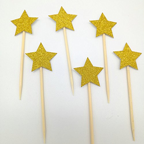 dooxoo Gold Glitter Sterne Cupcake Topper Mädchen ersten Geburtstag Party Twinkle Twinkle Little Star Pink und Gold Party Supplies Boy 1. Geburtstag – Gold Mini - 2