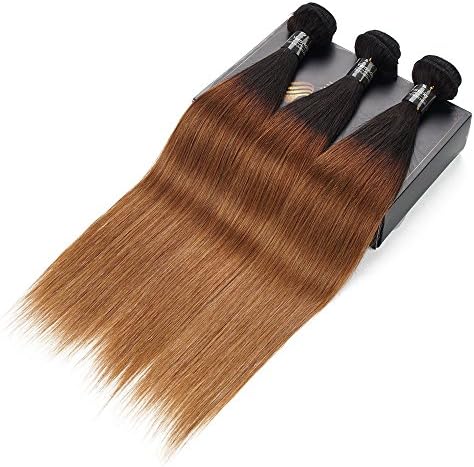 Ombre Hair Extension Brazilian Virgin Human Hair Bundles 3Pieces Each Order (14" 16" 18", 1B/27 Straight)