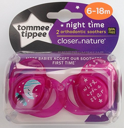 Tommee Tippee Closer To Nature Night Time Soother Twin Pack - 6-18m (Pink Wish Upon A Star)