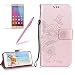 Produktbild Girlyard Lederhülle für Huawei P10, Flip Wallet Case Prägung Schmetterling Blumen Muster Schutzhülle PU + TPU Silikon Innere mit Lanyard Strap Handyhülle Standfunktion Karteneinschub und Magnetverschluß Etui Case für Huawei P10 Rose Gold