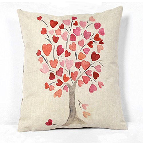 Vanki red heart tree Cotton Linen Square Decorative Throw Pillow Case Cushion Cover 18X 18 inches