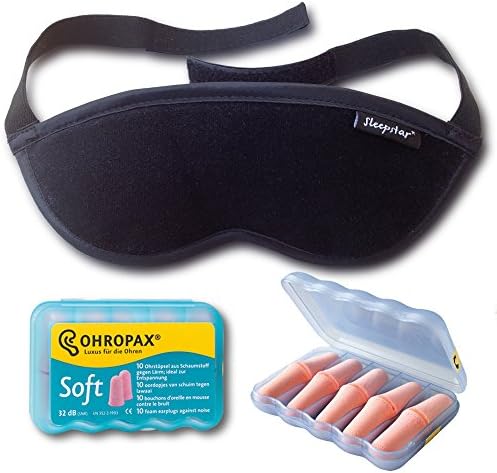 Luxury Travel Set - Orion Deluxe Sleep Mask + Ohropax Soft Foam Earplugs - Super Soft Travel Eye Mask & Superb Sound Blocking Earplugs
