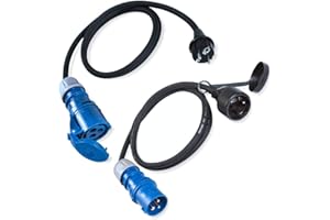 IntuiFlex Lot de 2 Adaptateur Prise Camping Car 1,5m - Câble Adaptateur H07RN-F 3G2,5 3 x 2,5mm 230V 16A IP44 - Fiche Schuko vers Prise CEE Femelle + fiche CEE Bleue vers Prise Schuko 230